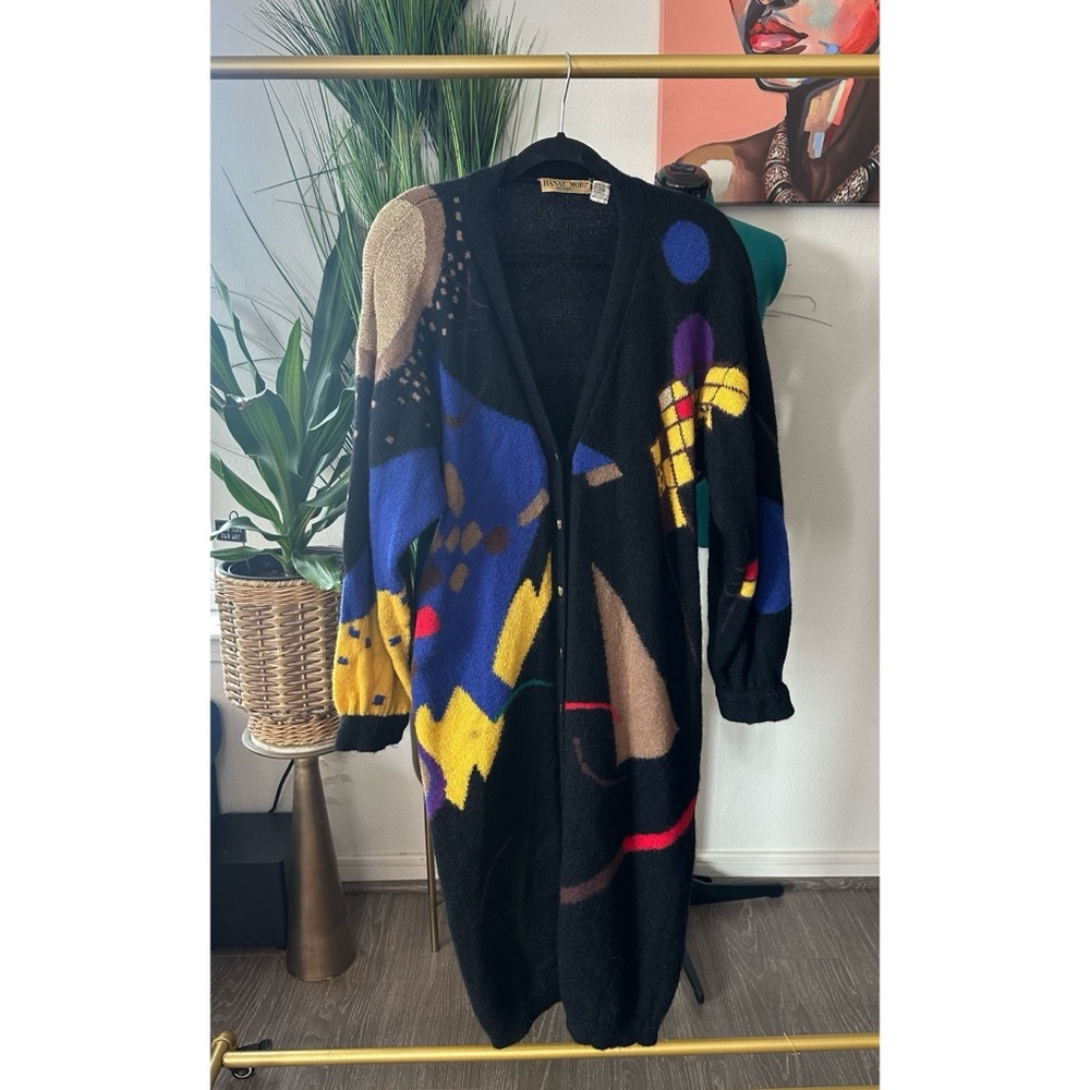Vintage Hanae Mori Abstract Knit Cardigan Sweater - Size Large